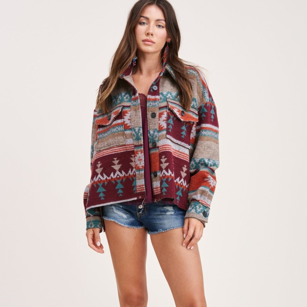 Aztec Shirt Jacket Shacket Yellowstone Rancher Jacket Dutton Wine